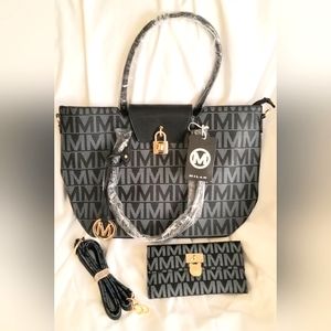 MILAN SIGNATURE HANDBAG / TOTE W/ MATCHING WALLET - BLACK PRINT - NEW - NWT